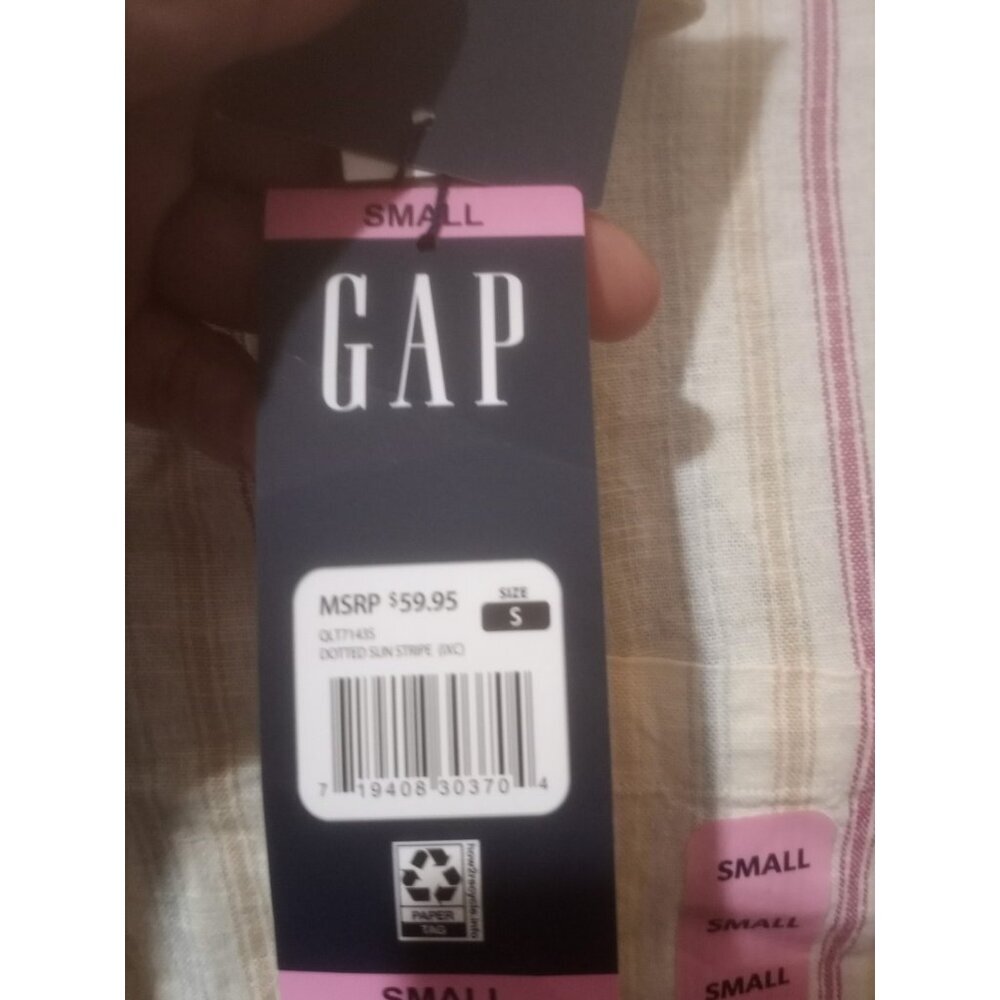NWT Women’s Gap Button-Down Linen Blend Shirt- Pink Multicolor Size Small S - Picture 3 of 14